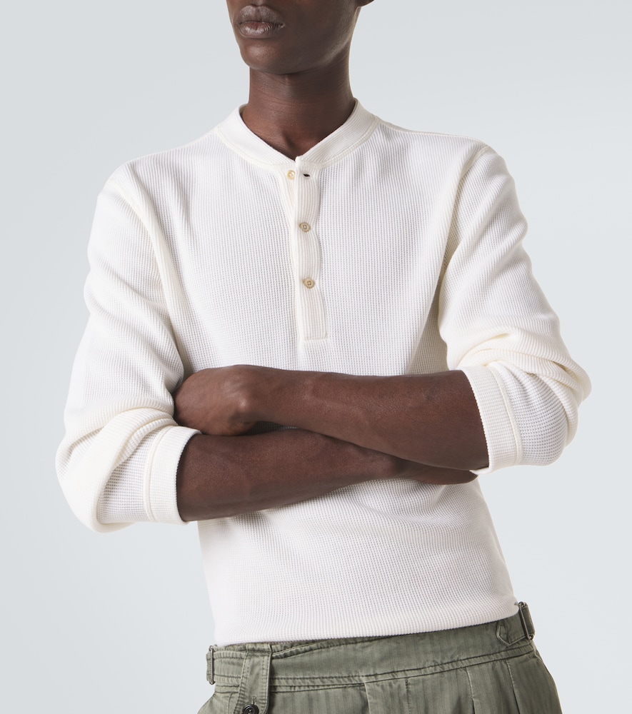 Waffle-Knit Cotton And Cashmere Henley Shirt