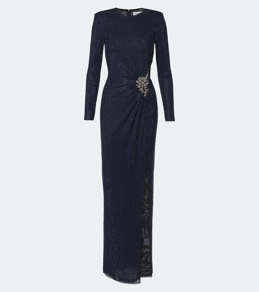 Self-portrait Cutout Embellished Gathered Gown In Blue