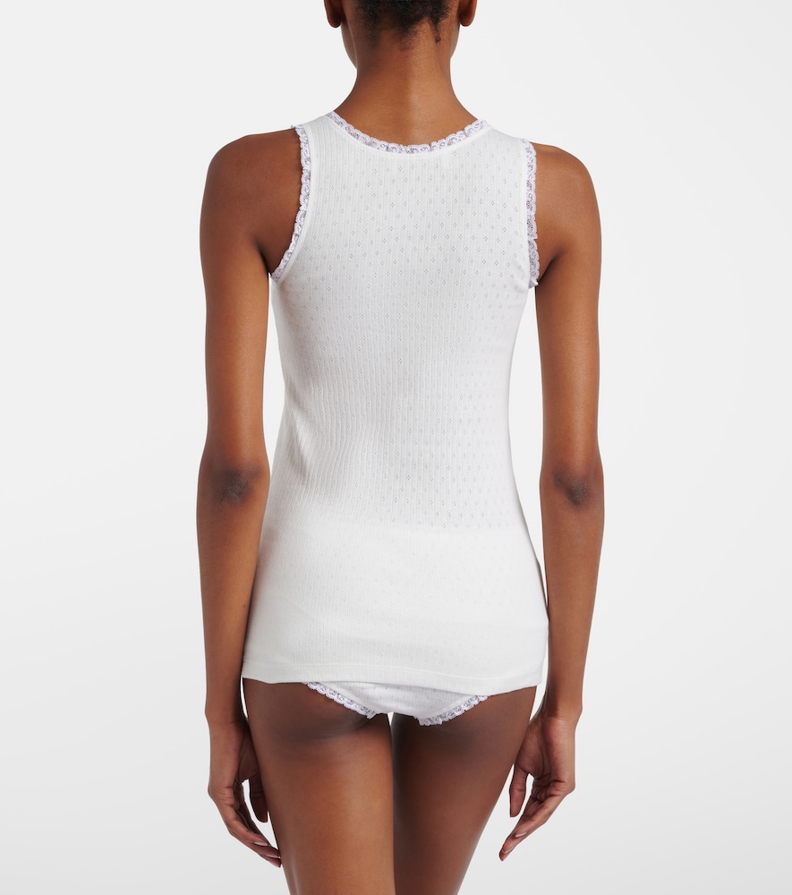 Lace-Trimmed Pointelle Cotton Tank Top