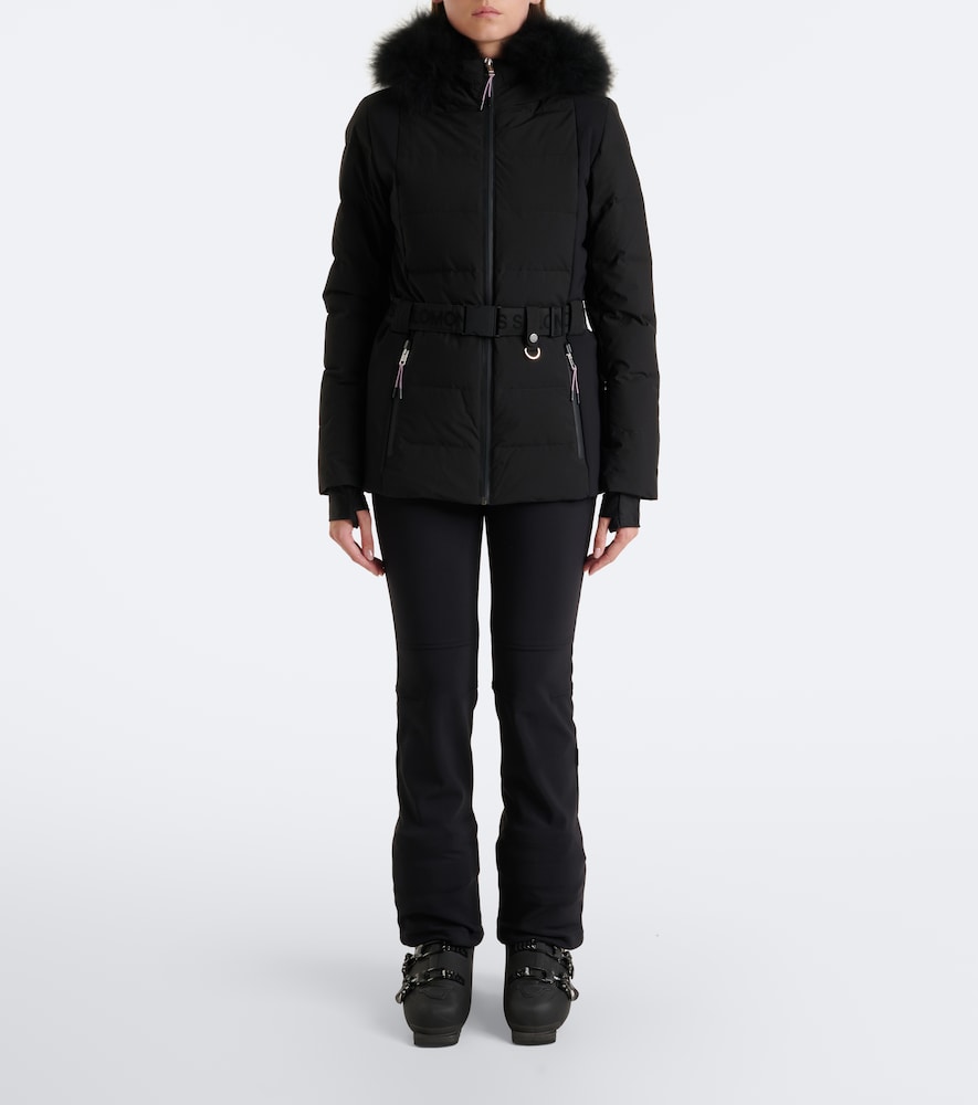 Belted Shearling-Trimmed Ski Jacket