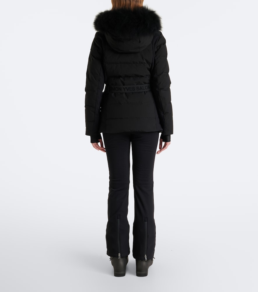 Belted Shearling-Trimmed Ski Jacket