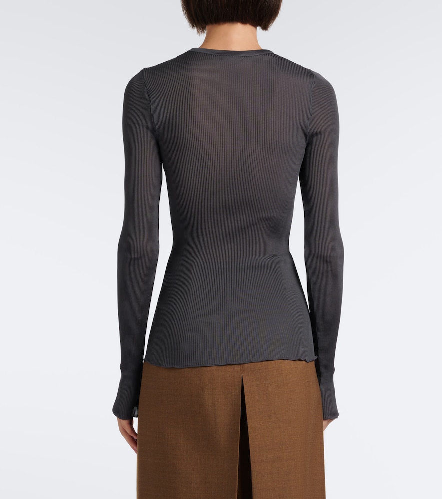 Prada Ribbed-knit Silk Top In Grey