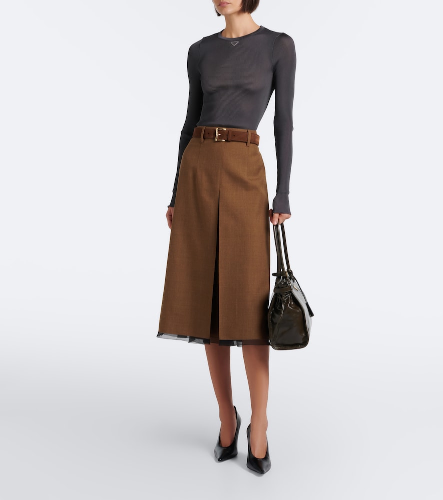 Prada Ribbed-knit Silk Top In Grey