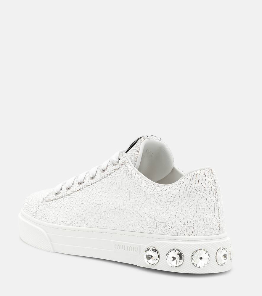MIU MIU EMBELLISHED LEATHER SNEAKERS,P00404167
