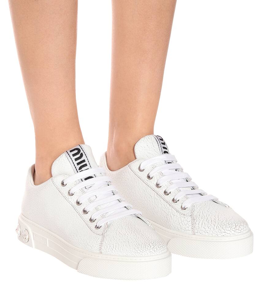 MIU MIU EMBELLISHED LEATHER SNEAKERS,P00404167