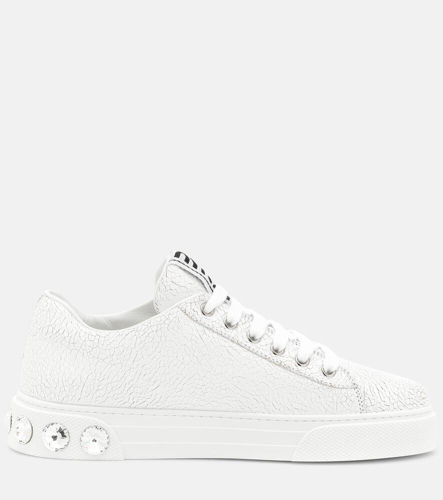 MIU MIU EMBELLISHED LEATHER SNEAKERS,P00404167