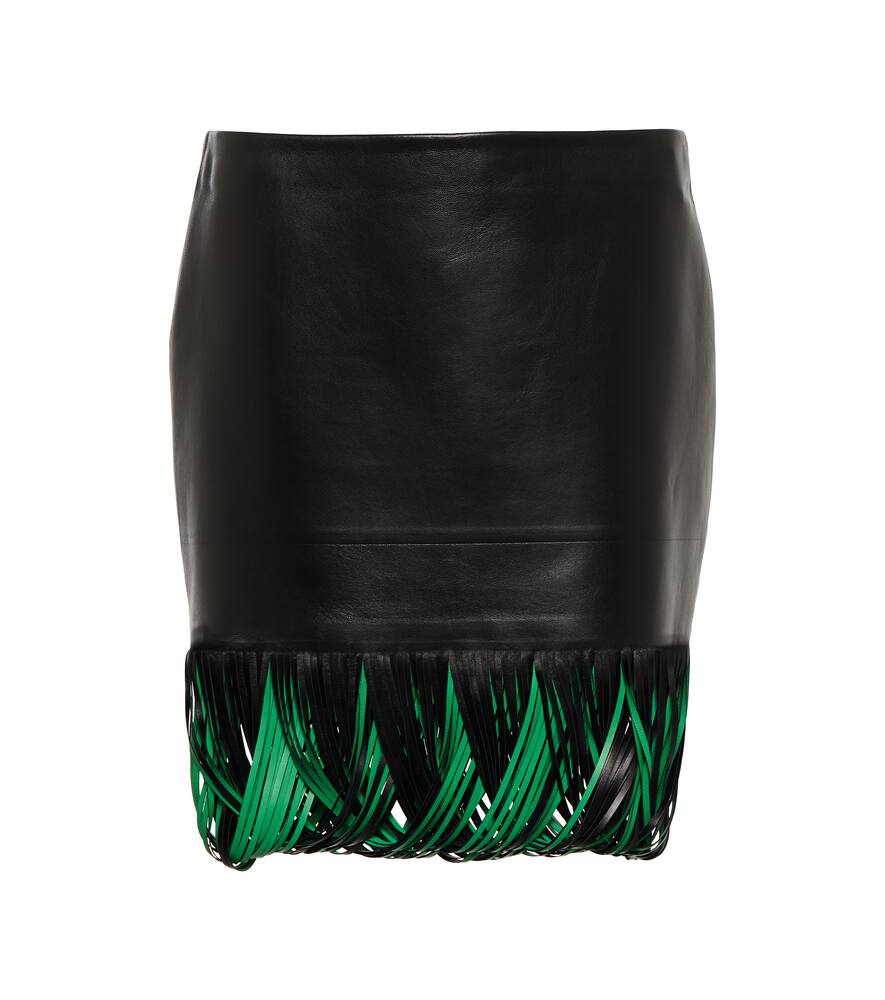 Bottega Veneta Fringe-trimmed Leather Miniskirt In Black/parakeet