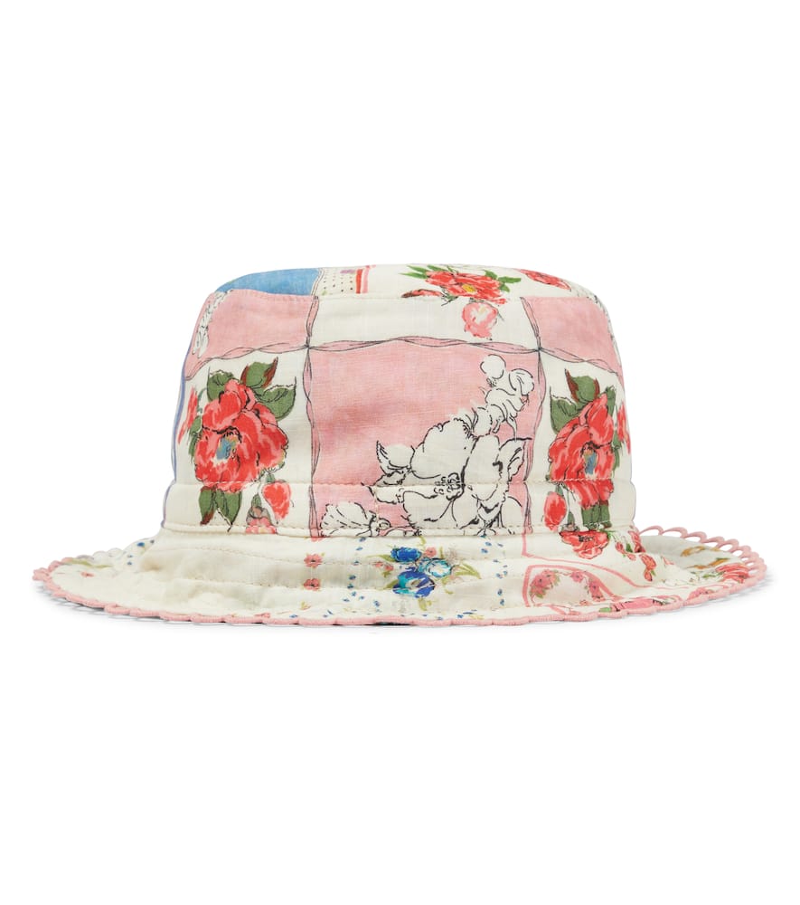 Zimmermann Kids' Reversible Cotton Bucket Hat In Patch Painted Floral