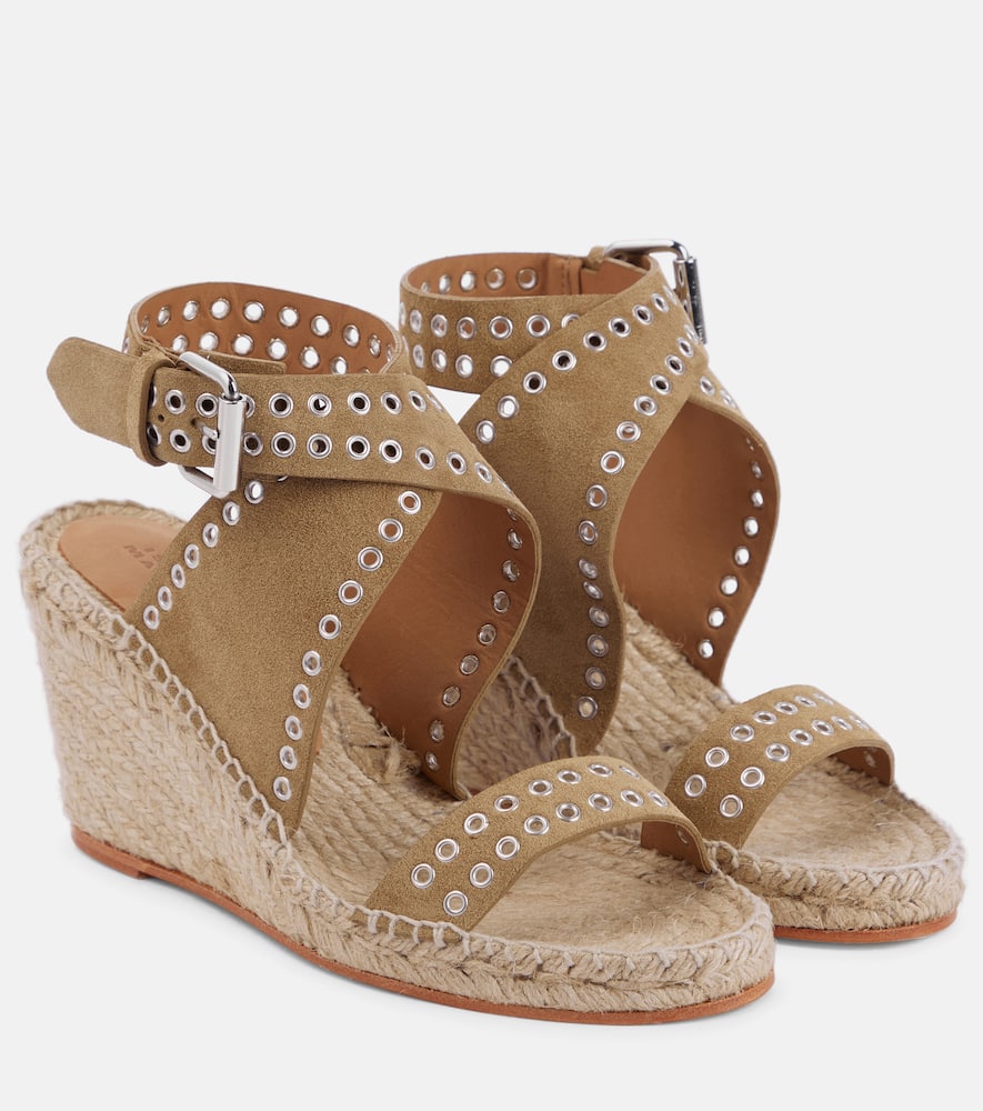 Shop Isabel Marant Iriane Studded Suede Espadrille Wedges In Taupe