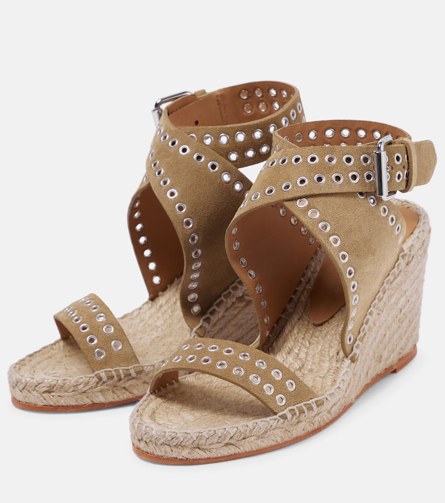 Shop Isabel Marant Iriane Studded Suede Espadrille Wedges In Taupe