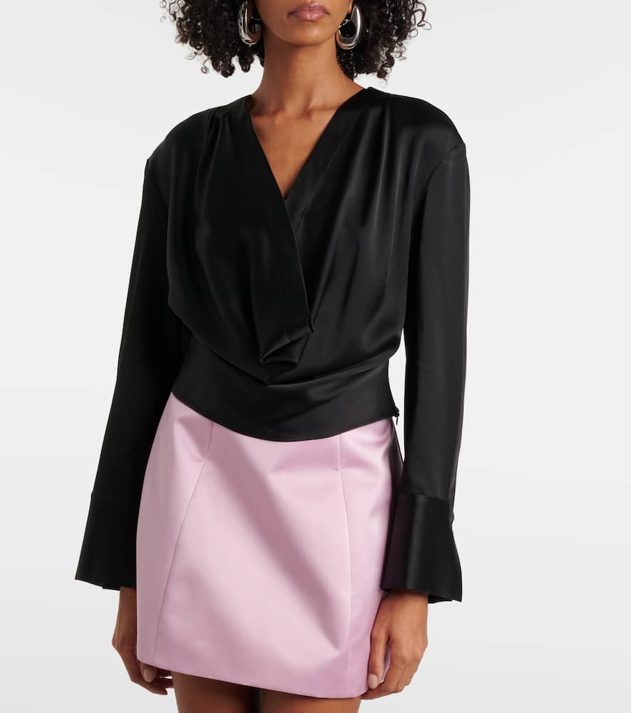 Blumarine Envers Draped Satin Top In Black