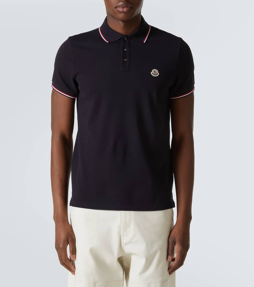 Moncler Cotton Polo Shirt With Logo In Navy