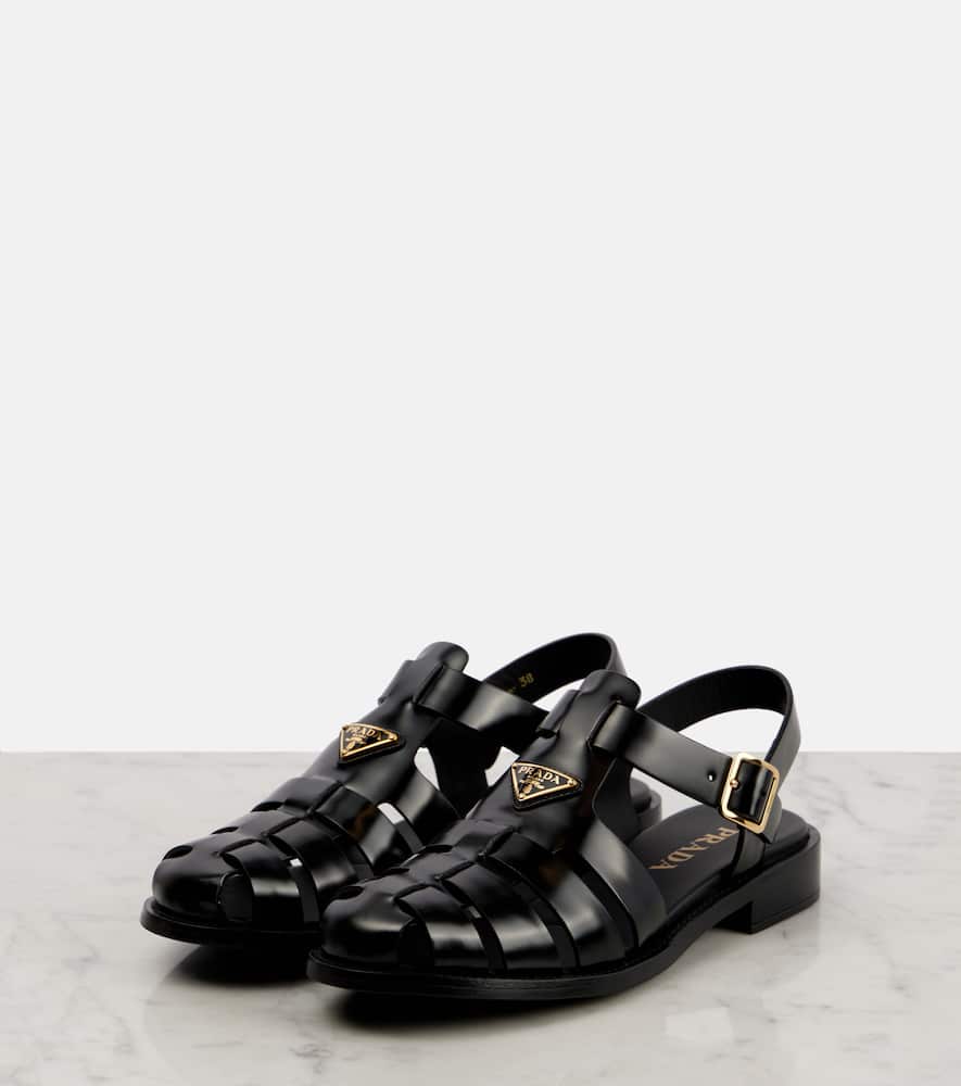 Prada Calf Leather Fisherman Sandals In Black