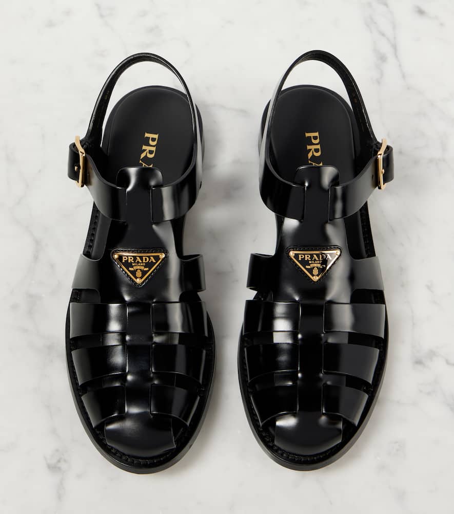 Prada Calf Leather Fisherman Sandals In Black