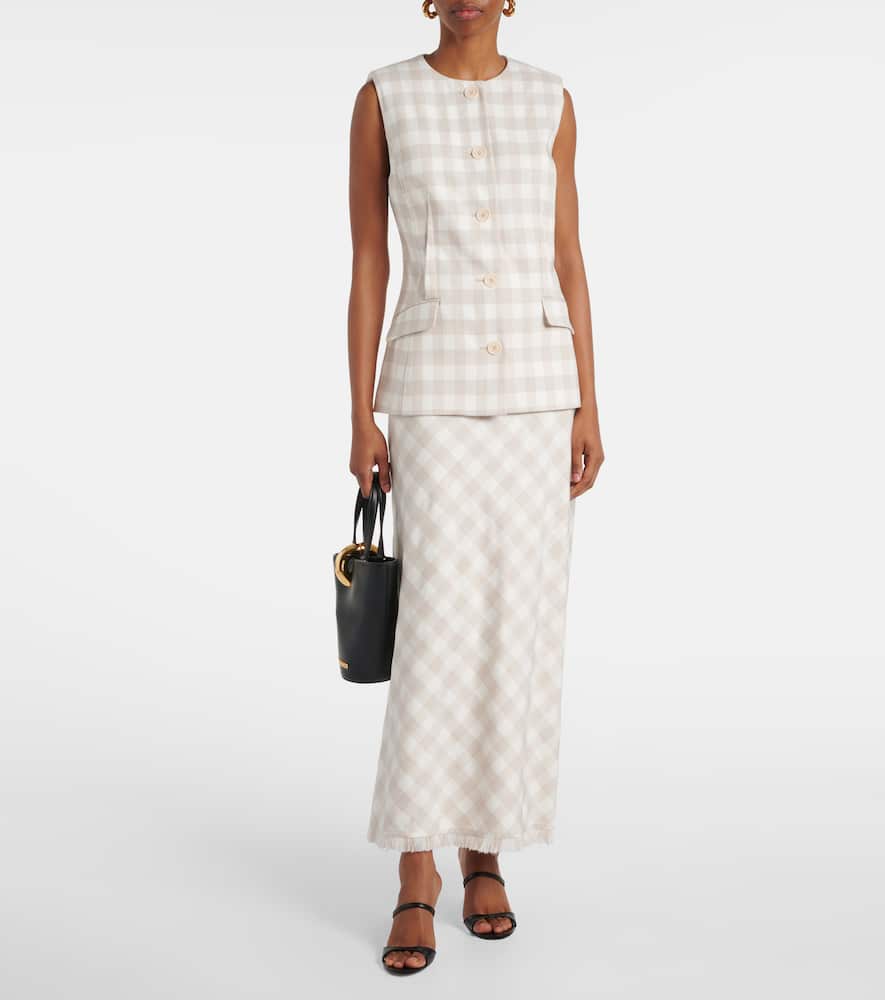 Simkhai Noelle Checked Maxi Skirt In Beige