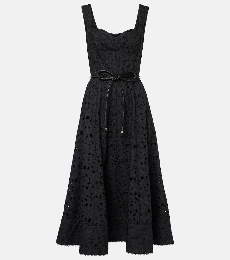 Rebecca Vallance Kitsu Broderie Anglaise Midi Dress In Black