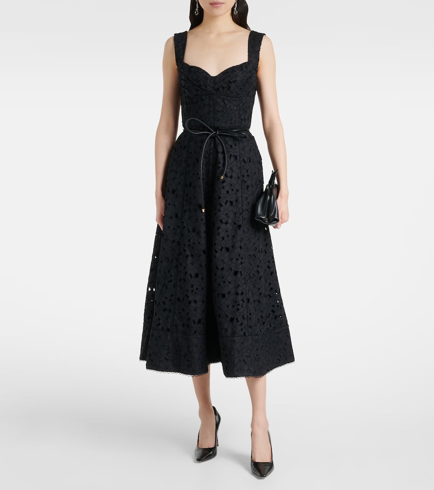 Rebecca Vallance Kitsu Broderie Anglaise Midi Dress In Black