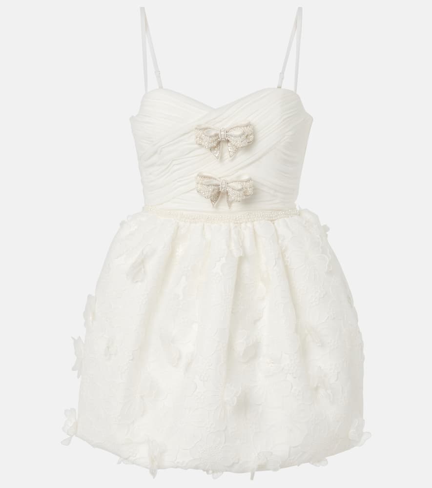 Bridal pleated organza and lace minidress