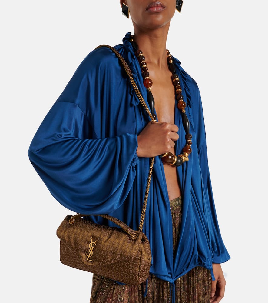 Saint Laurent Calypso Small Jacquard Shoulder Bag In Green