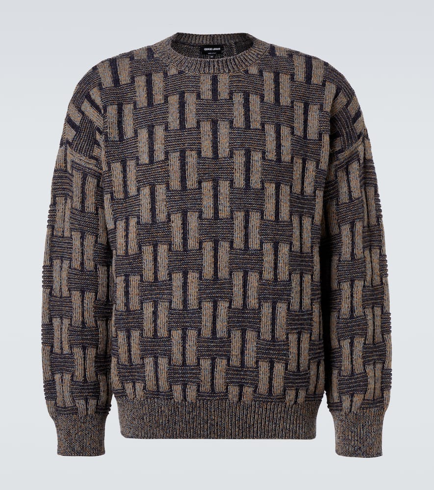 Basketweave-knit camel hair sweater