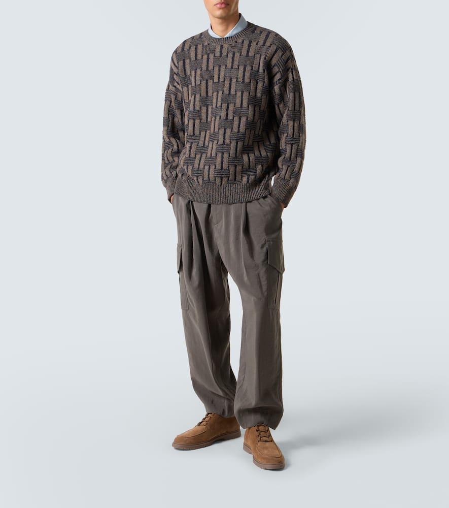Giorgio Armani Geometric-pattern Crew-neck Sweater In Gray