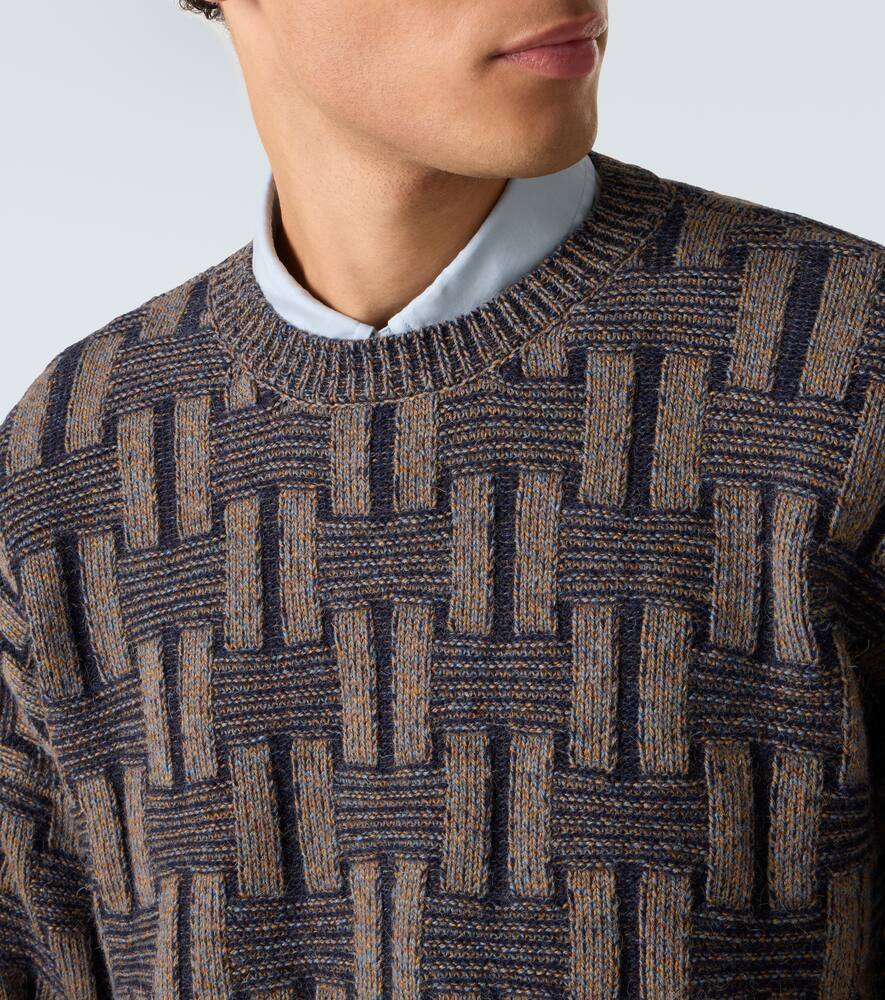 Giorgio Armani Geometric-pattern Crew-neck Sweater In Gray