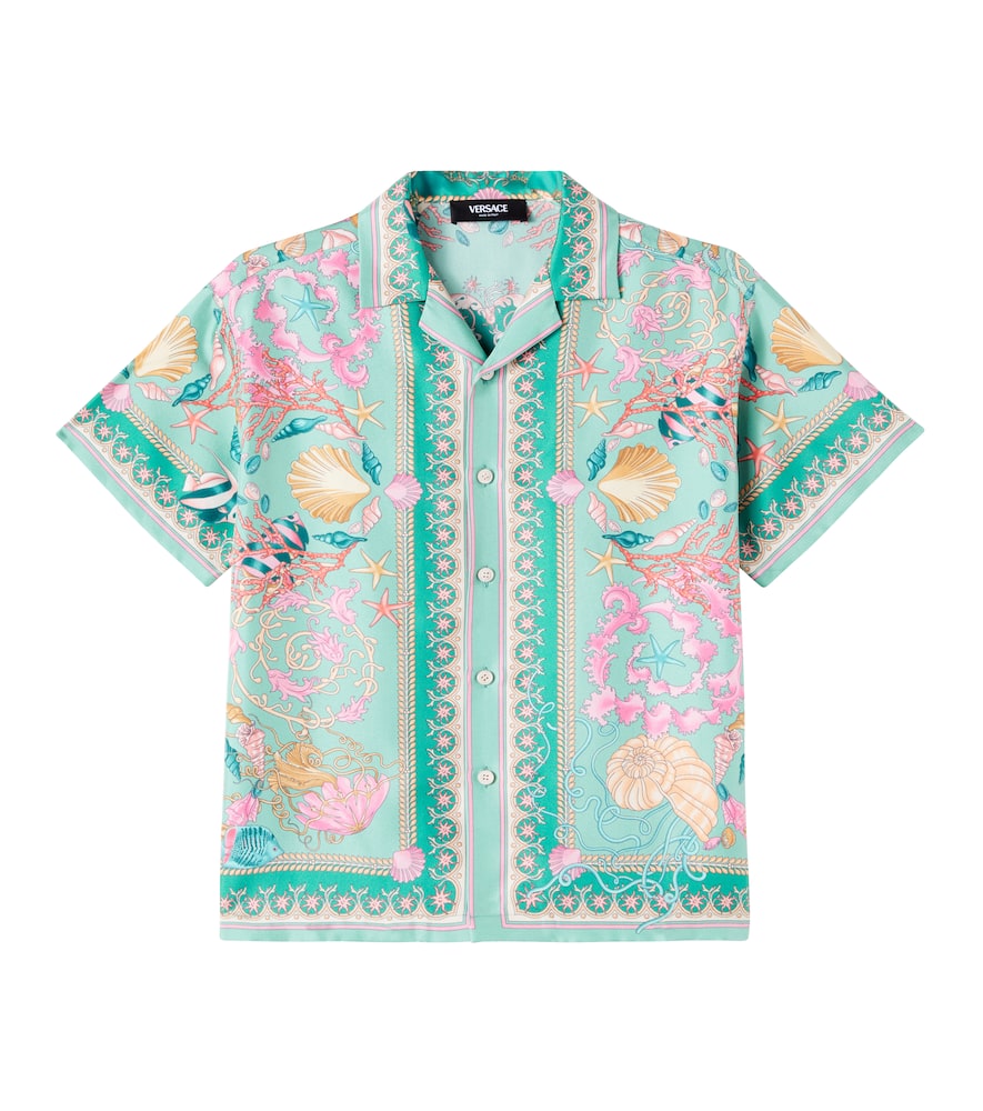 Versace Underwater Barocco Silk Twill Shirt In Multi