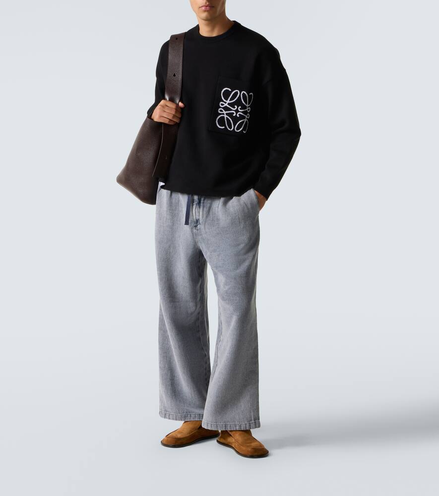 Loewe Logo-intarsia Cotton-blend Knit Sweatshirt In Black