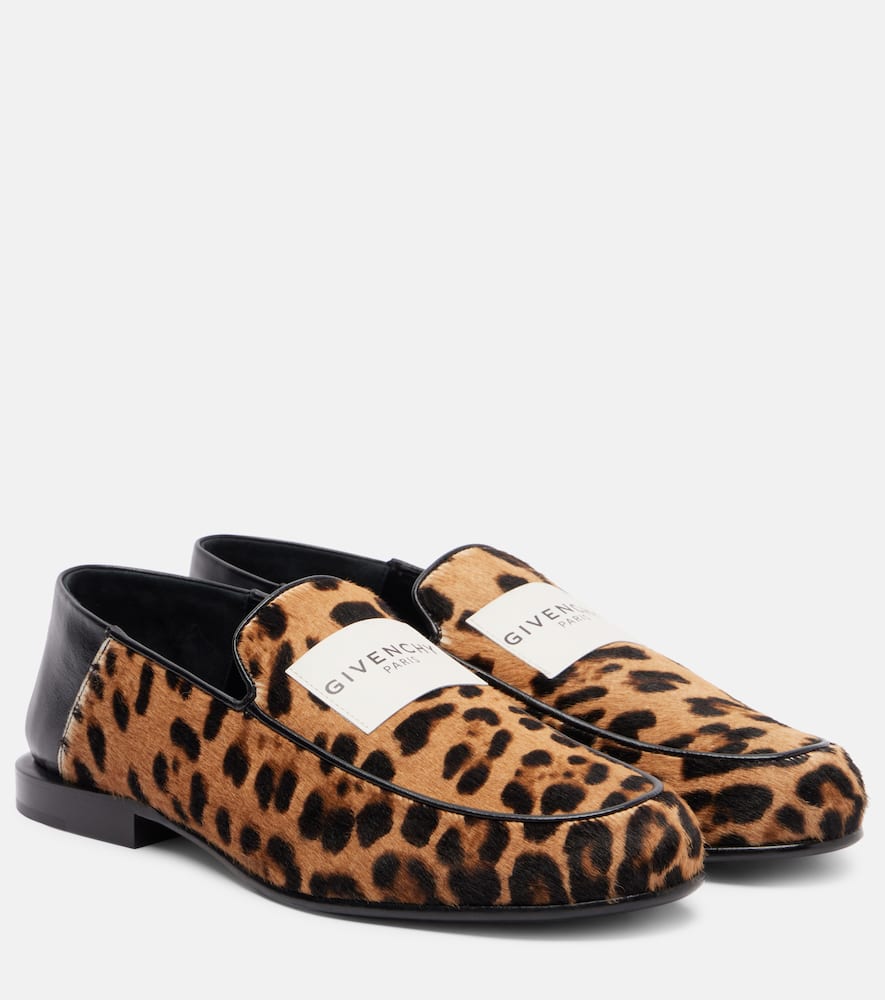 Label leopard-print pony hair loafers