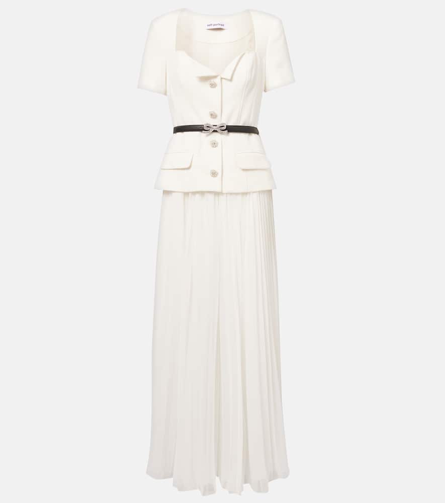 Self-portrait Belted Plissé Crêpe Maxi Dress In White