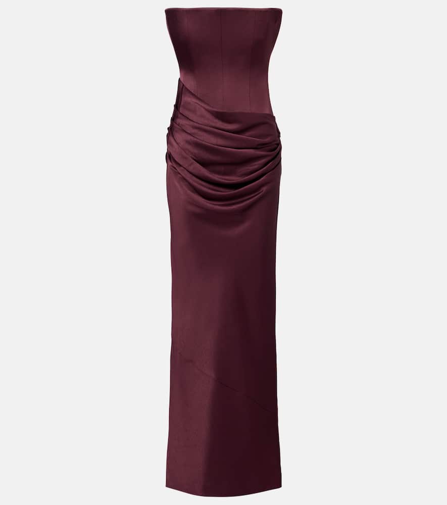 Alex Perry Draped Crêpe Satin Corset Gown In Burgundy