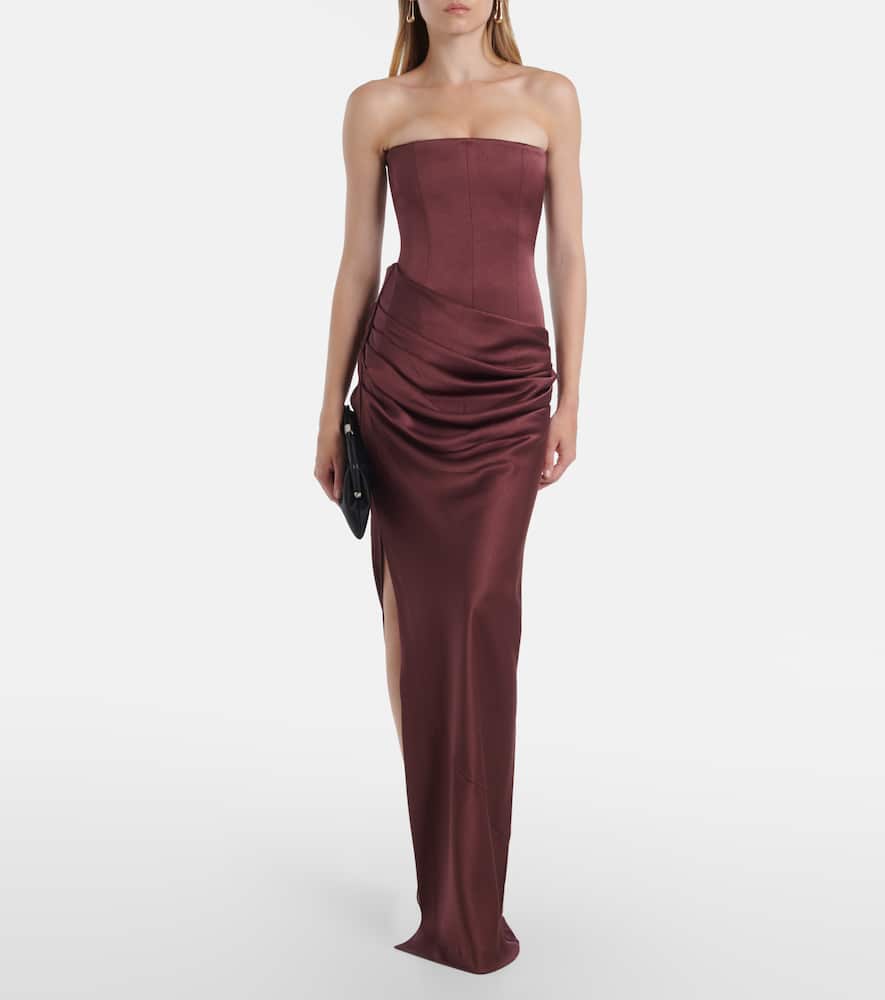 Alex Perry Draped Crêpe Satin Corset Gown In Burgundy