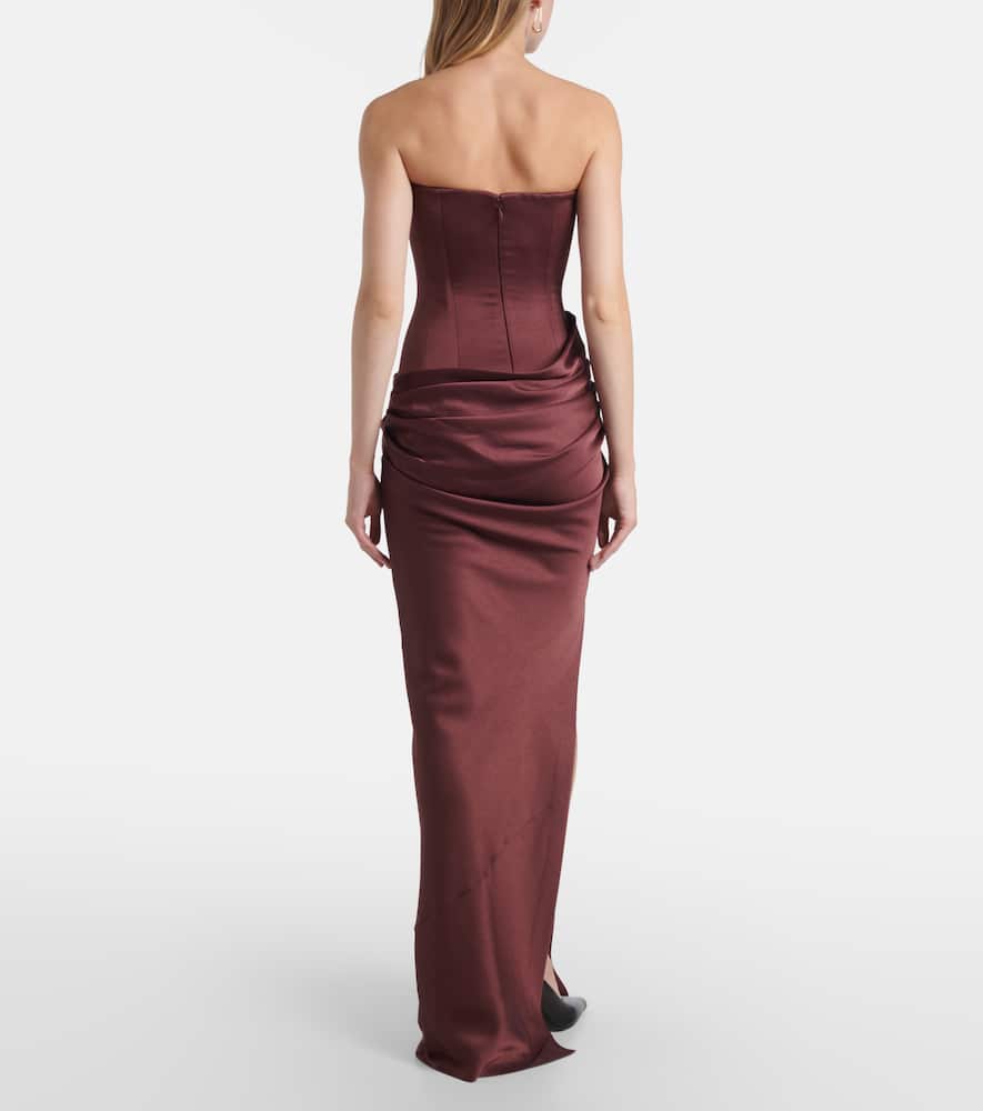 Alex Perry Draped Crêpe Satin Corset Gown In Burgundy