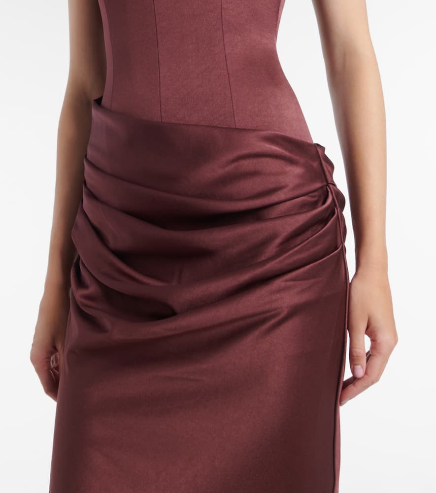 Alex Perry Draped Crêpe Satin Corset Gown In Burgundy