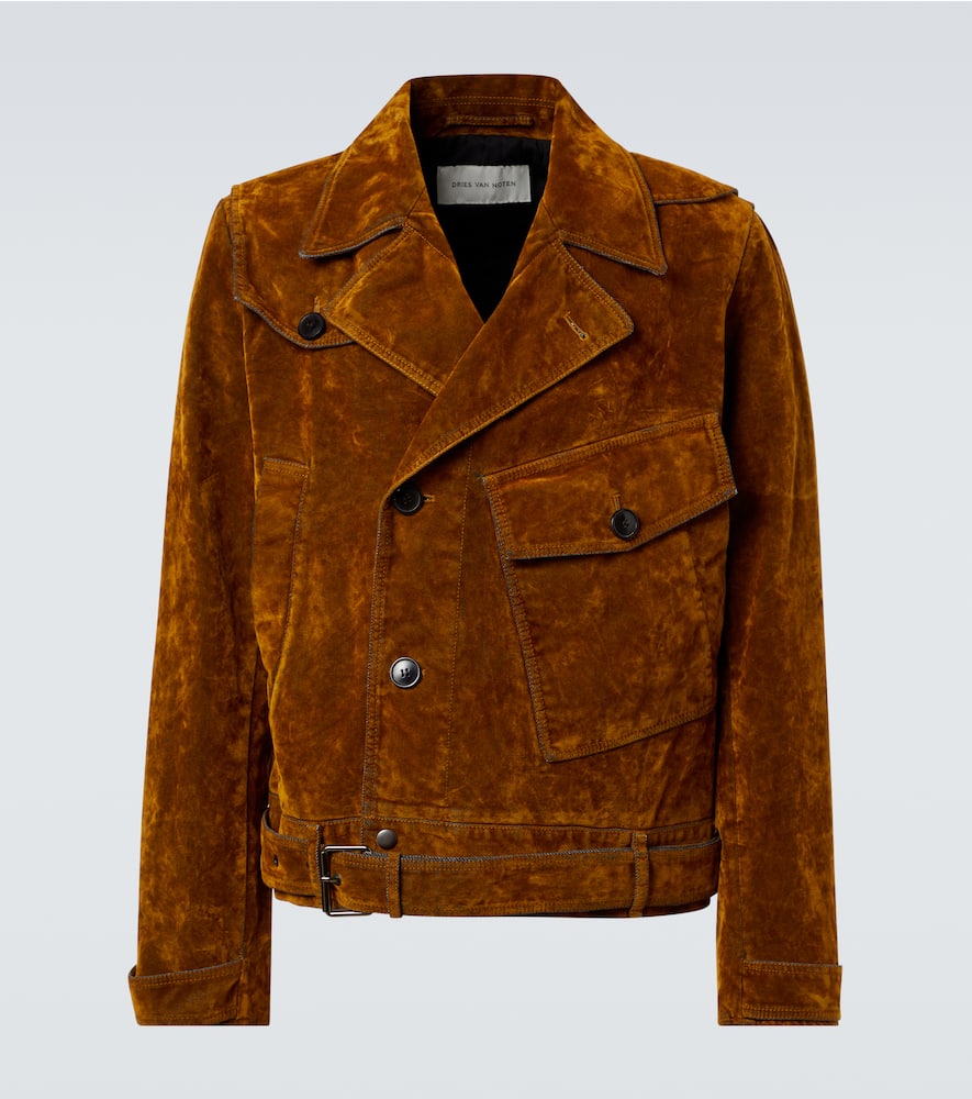 Dries Van Noten Velvet Biker Jacket Puffer Jackets Multicolor In Brown