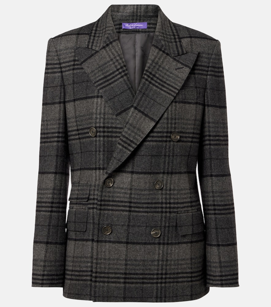 Ralph Lauren Kent Double-breasted Checked Wool Blazer In Gray