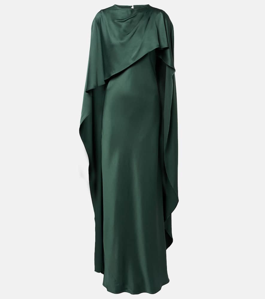 Simkhai Izel Cape-effect Satin Gown In Green