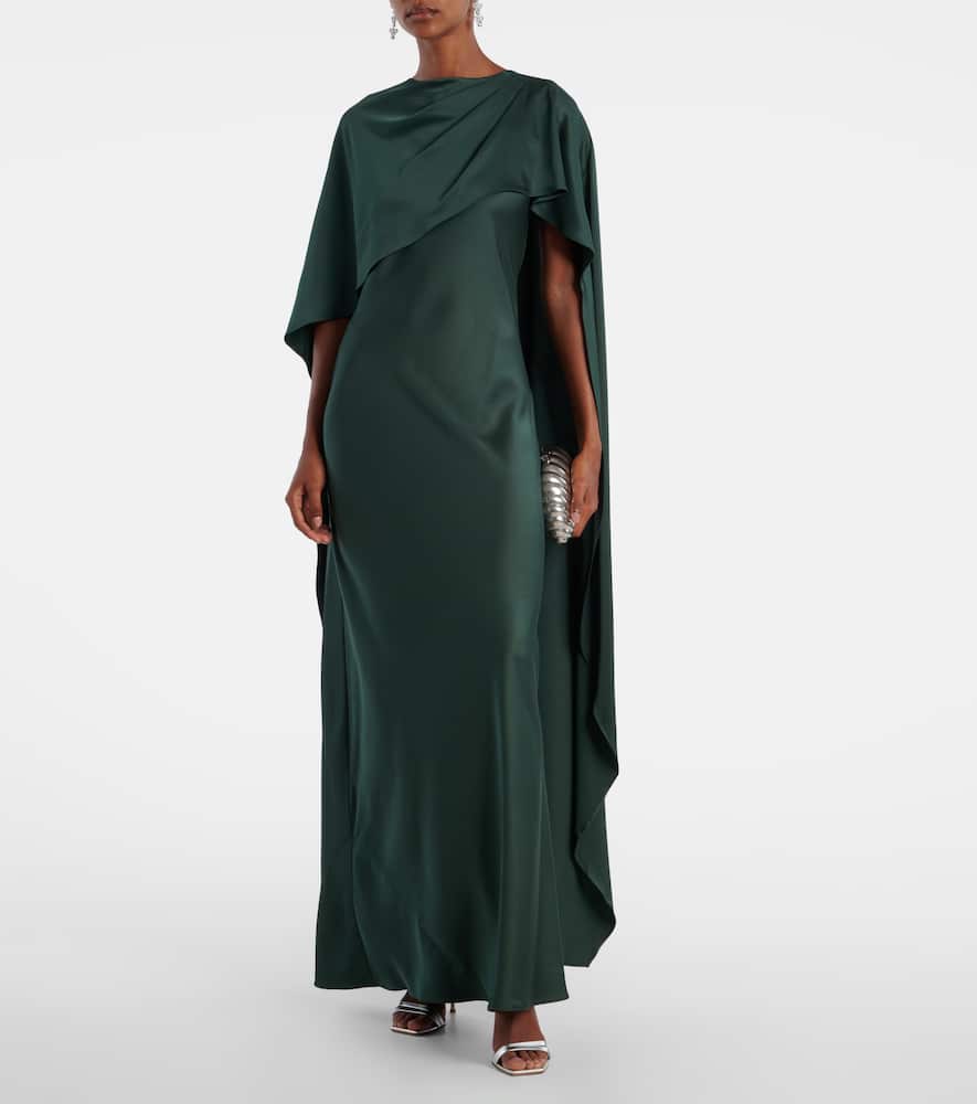 Simkhai Izel Cape-effect Satin Gown In Green
