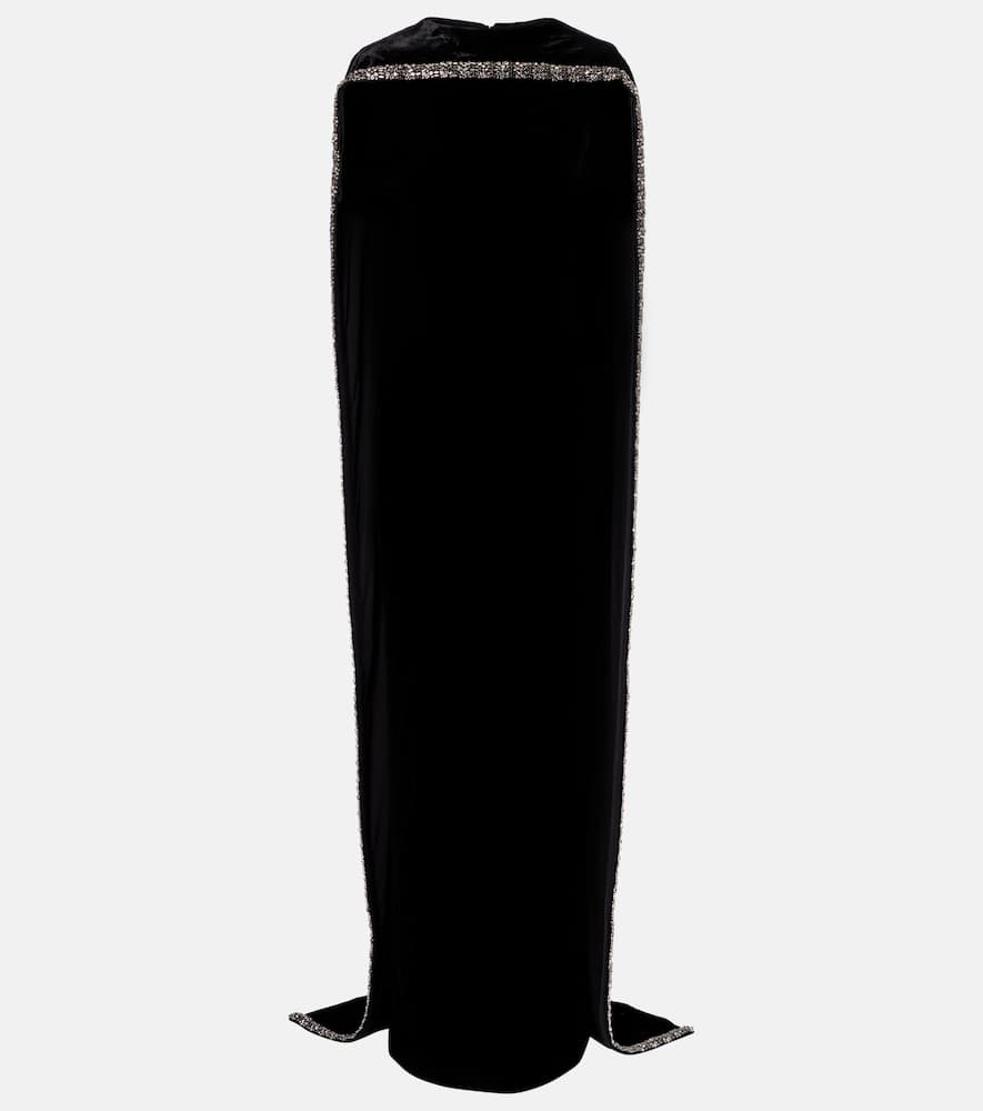 Roland Mouret Caped Embellished Velvet Gown In Black