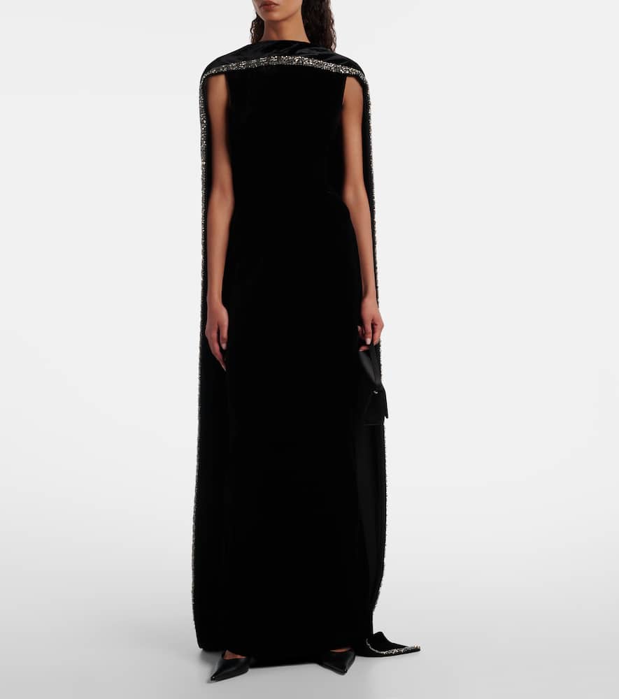 Roland Mouret Caped Embellished Velvet Gown In Black