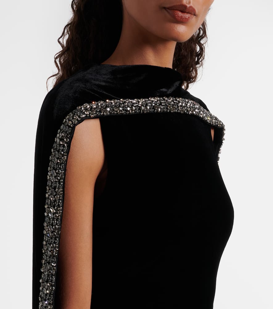 Roland Mouret Caped Embellished Velvet Gown In Black