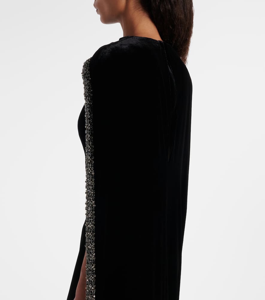 Roland Mouret Caped Embellished Velvet Gown In Black