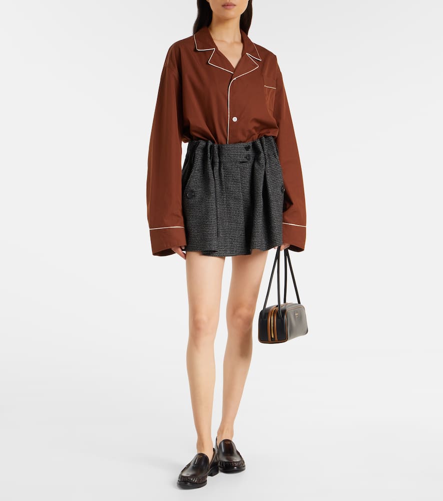 Prada Herringbone Virgin Wool Miniskirt In Gray