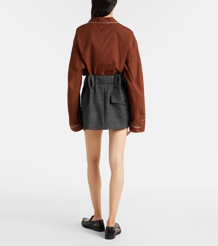 Prada Herringbone Virgin Wool Miniskirt In Gray