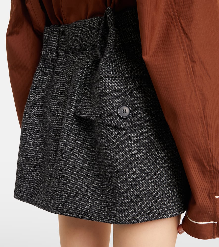Prada Herringbone Virgin Wool Miniskirt In Gray