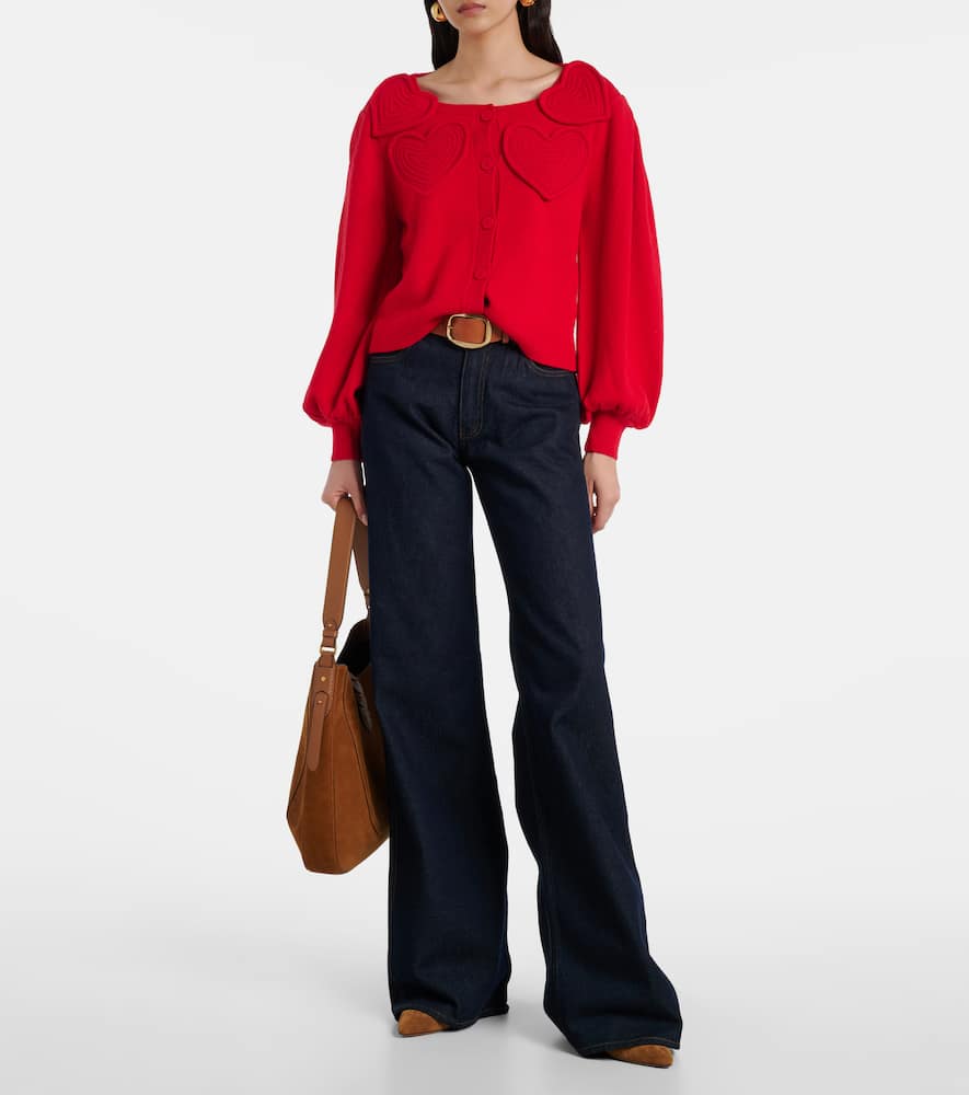 Farm Rio Red Heartful Knit Cardigan In Red