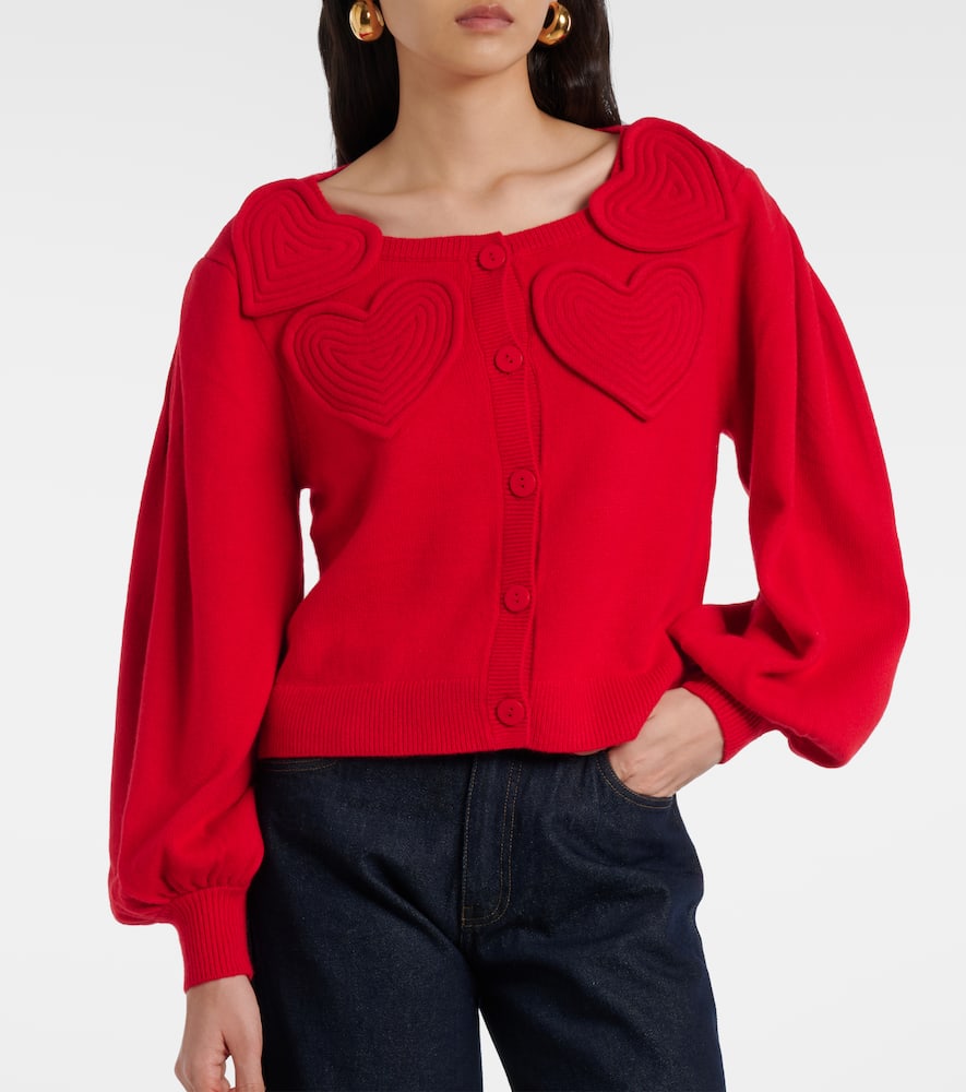 Farm Rio Red Heartful Knit Cardigan In Red