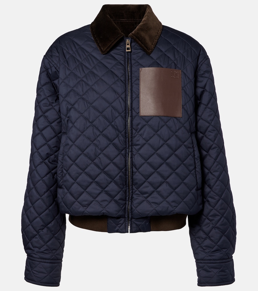 Loewe Women's Blue Corduroy-Trimmed Quilted Blouson Jacket UK Size 6 - Mytheresa