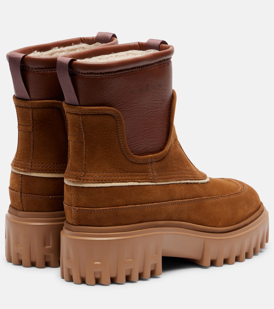 Hogan Shearling-lined Leather Ankle Boots In Brown