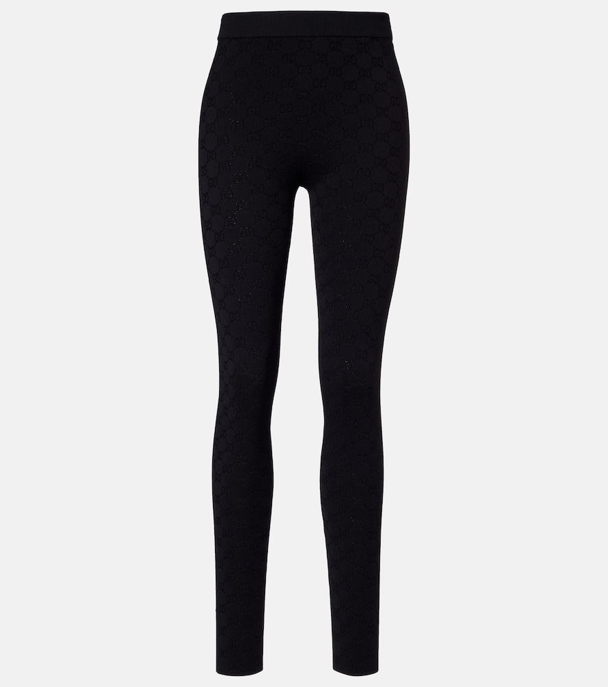 Gucci Women's Black Gg Jacquard Leggings Uk Size 14